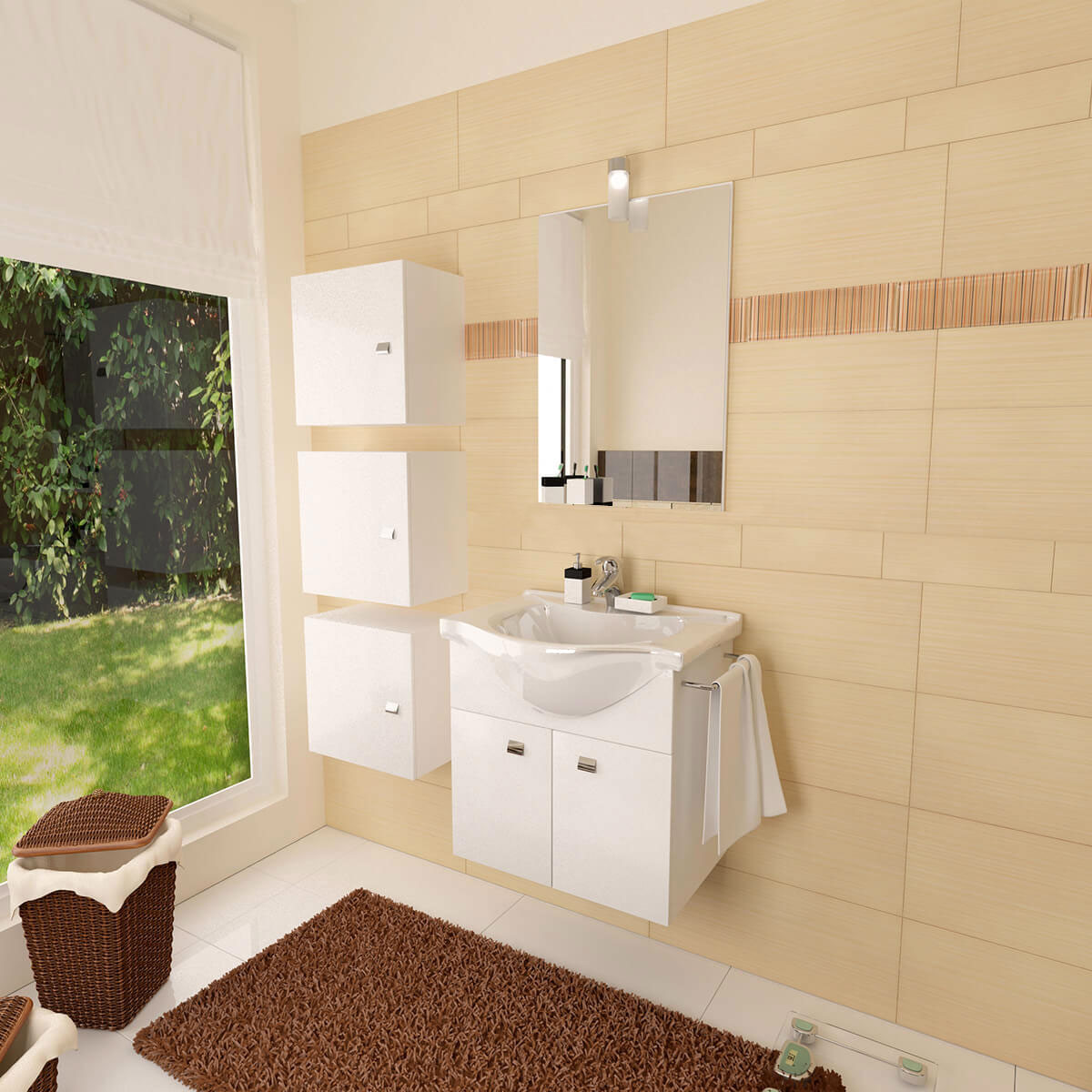 MOBILE BAGNO EMMA CM.58 2ANTE+LAVABO+SPECCHIO B.CO