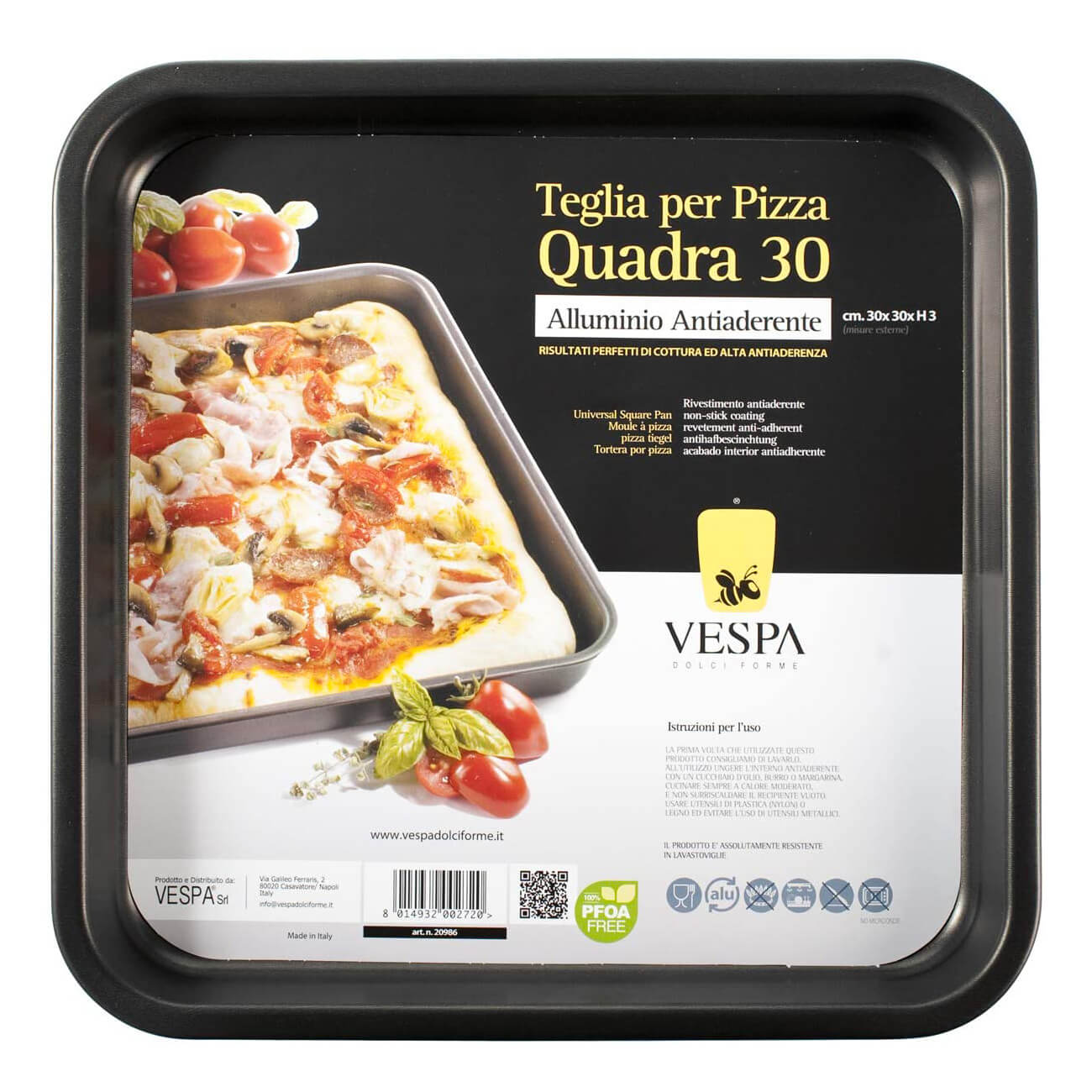 TEGLIA QUADRA PER PIZZA CM.30X30X3 VESPA