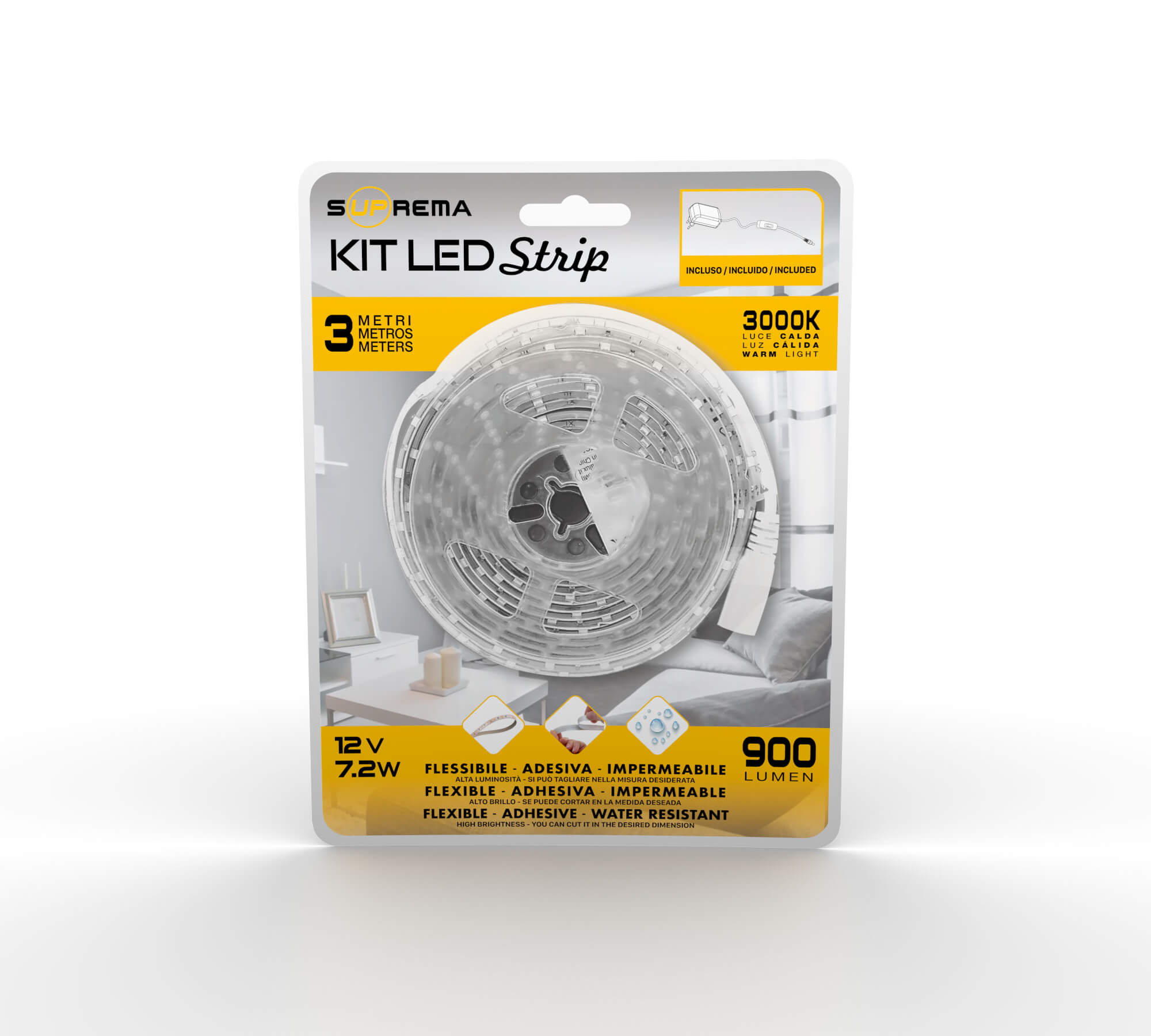 STRISCIA LED 3M 18W 12V LUCE CALD