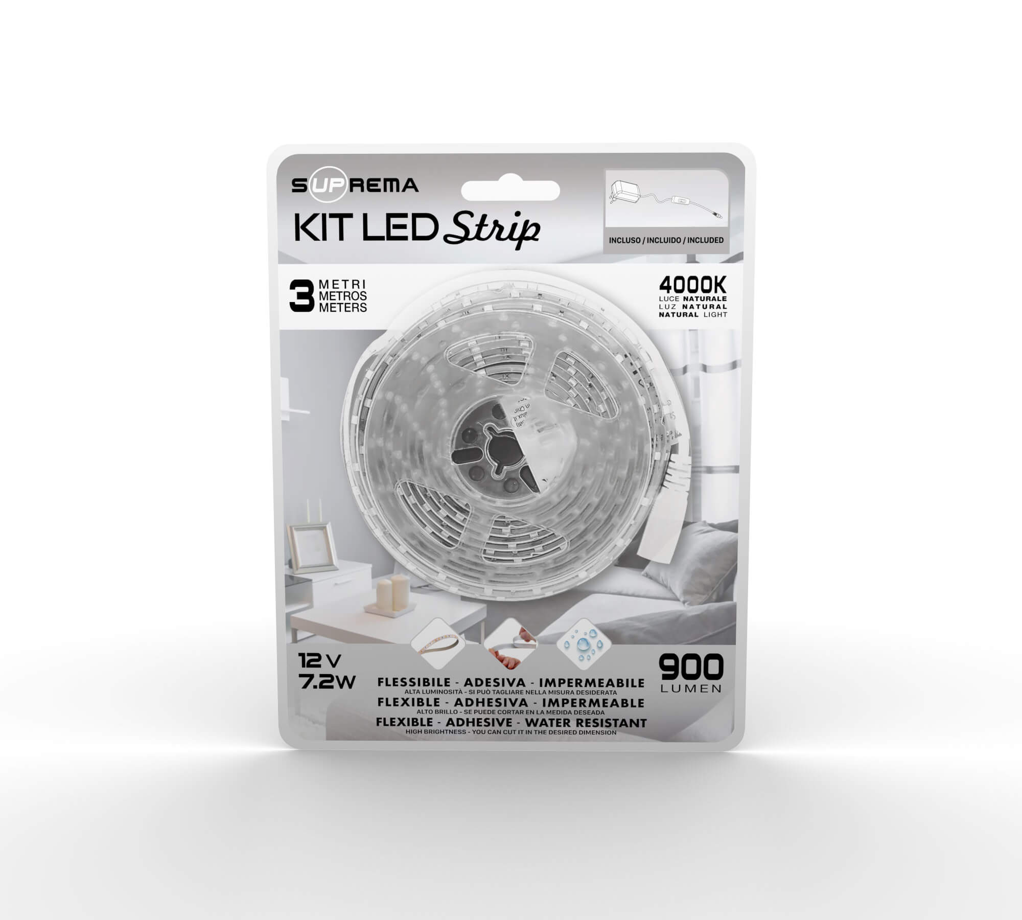 STRISCIA LED 3M 18W 12V LUCE NAT.