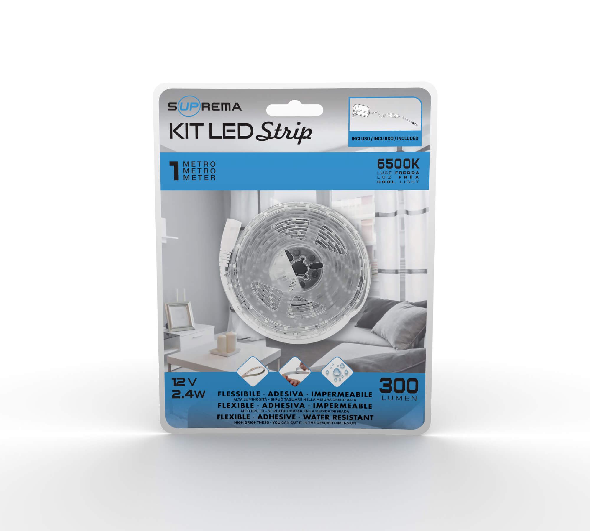 STRISCIA LED 1M 2.4W 12V LUCE FREDDA