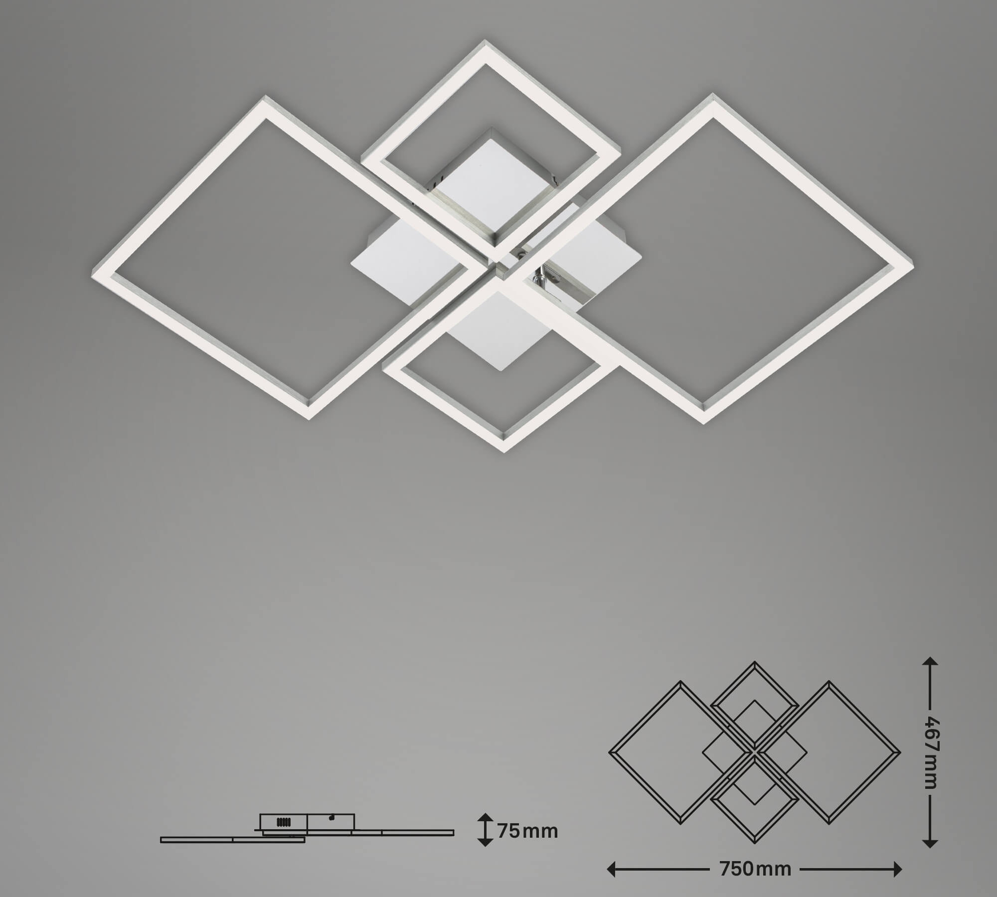 *FRAME PLAFONIERA CM.75X47 40W DIMM.CROMO/ALLUMINI