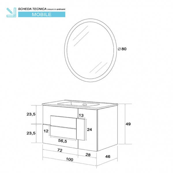 MOBILE BAGNO URBAN CM.100 2CASSETTI+ANTA