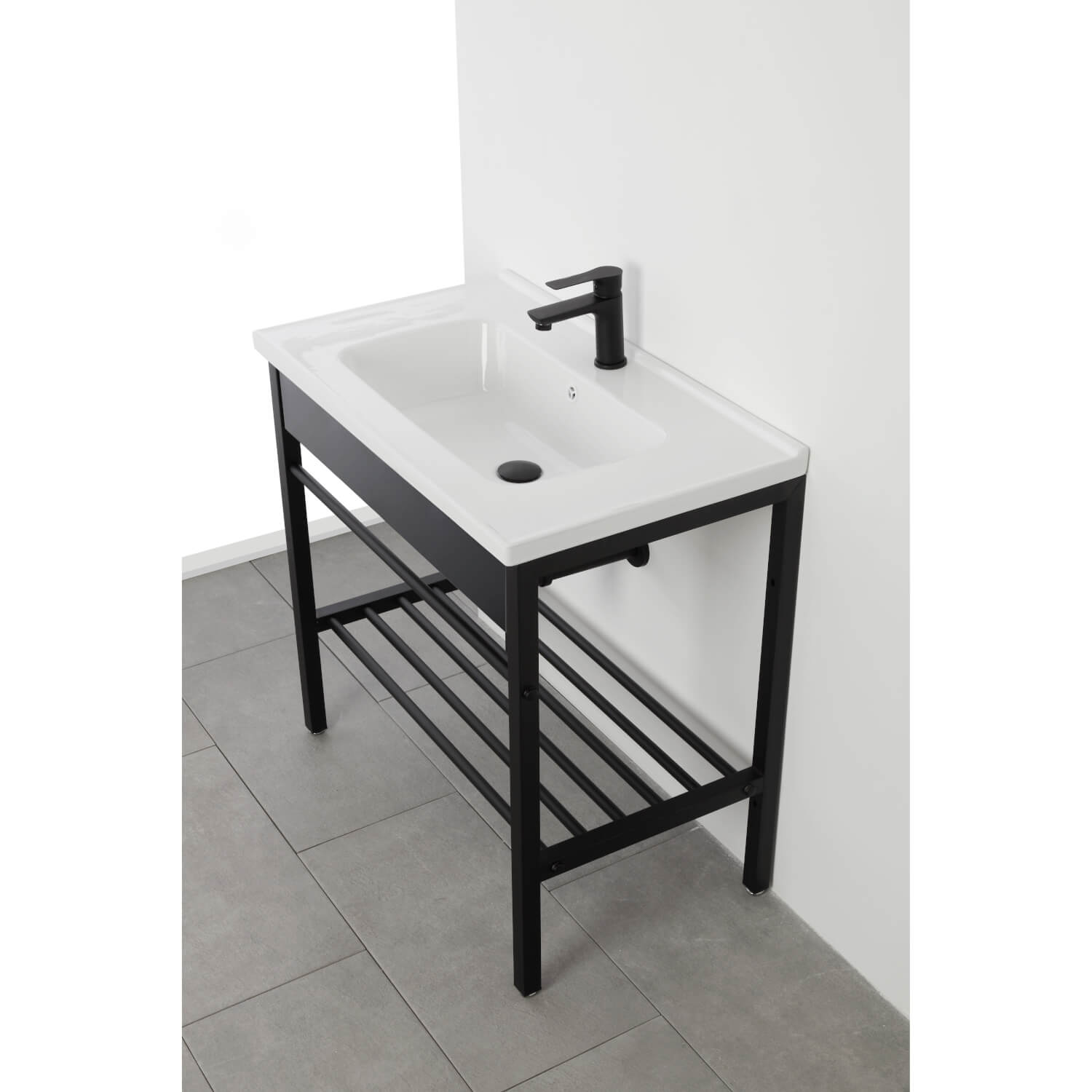 COMP.BAGNO METALLO CM.60 C/LAVABO E SPECCHIO NERO