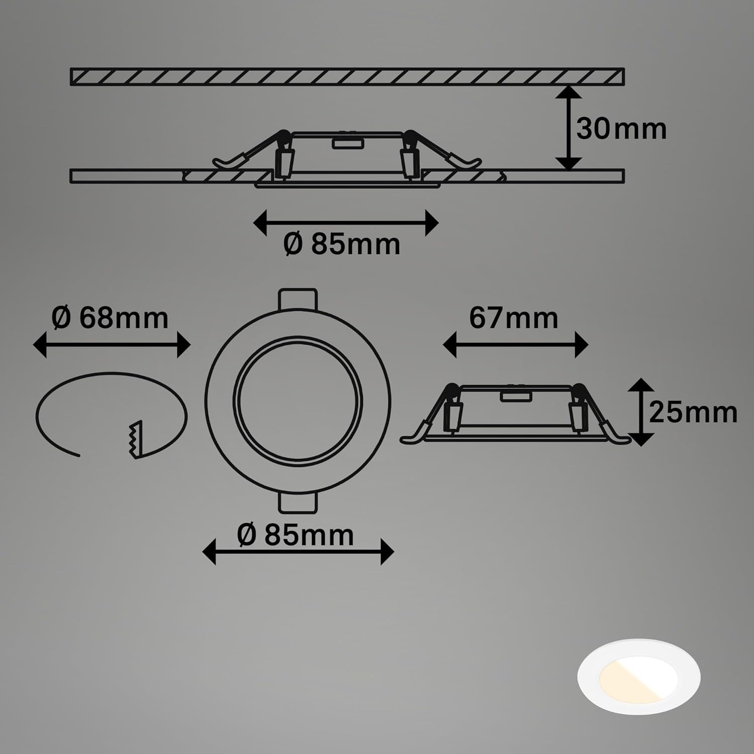 SET 3 FARETTI INCASSO IP44 CM.8.5 4 WATT BIANCO