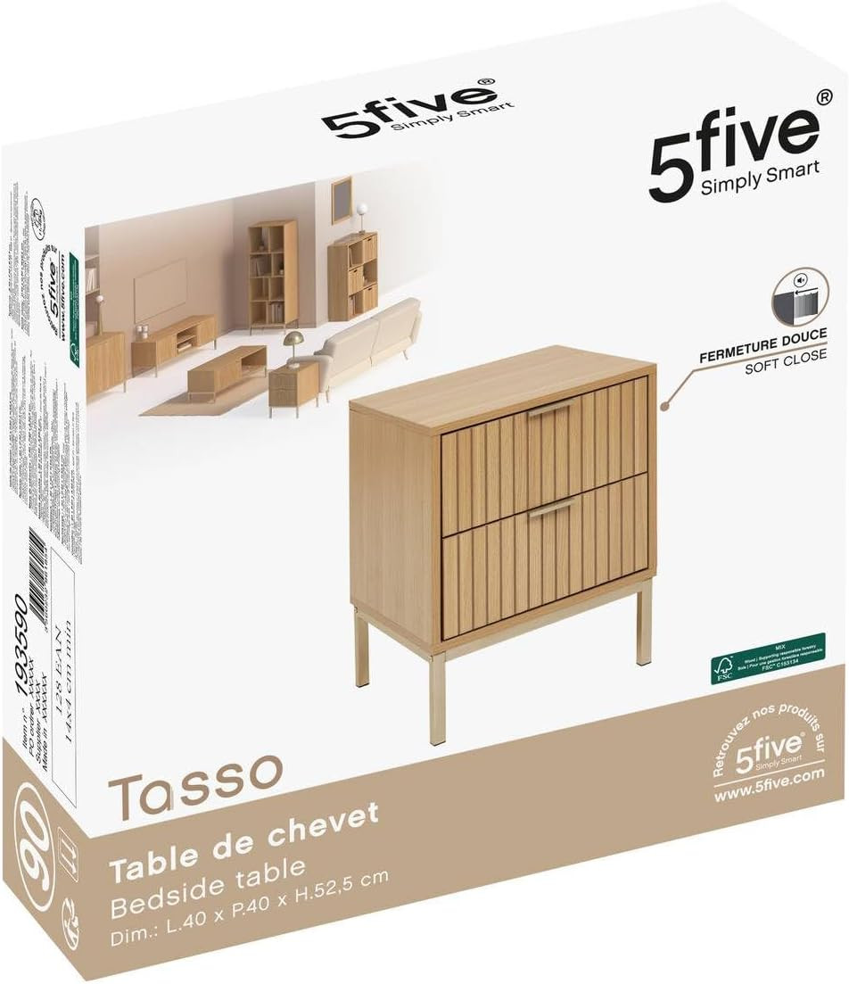 COMODINO BASSO 2CASSETTI NATURALE CM.40X40X52.5H